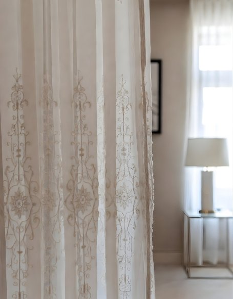 Premium curtains by D’ Art Effects for luxury interior design, crafted to enhance modern home décor with elegant fabrics and flawless finish.