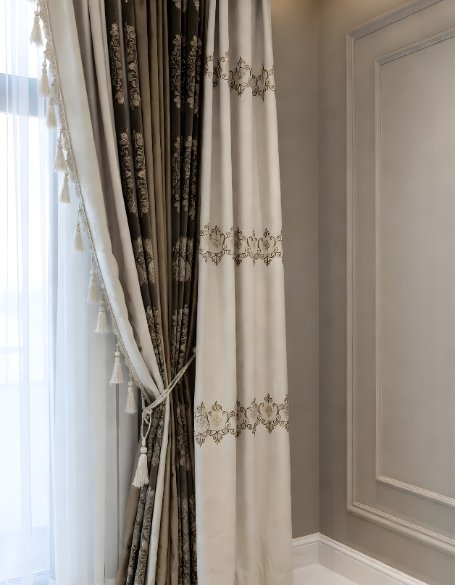 Premium curtains by D’ Art Effects for luxury interior design, crafted to enhance modern home décor with elegant fabrics and flawless finish.