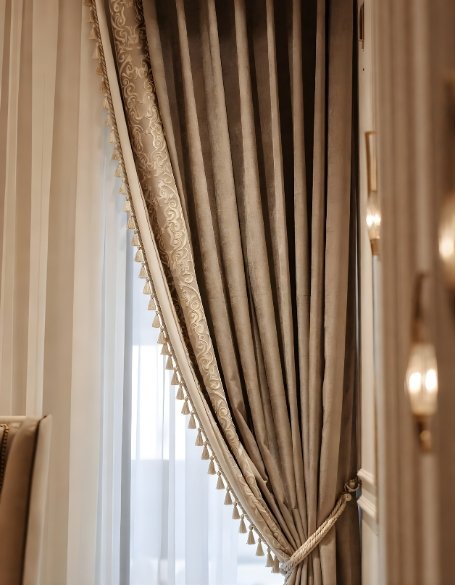 Premium curtains by D’ Art Effects for luxury interior design, crafted to enhance modern home décor with elegant fabrics and flawless finish.
